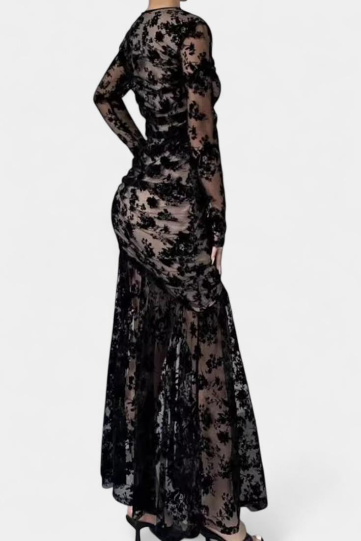 Alvana Vestido Largo Floral de Cuello Redondo