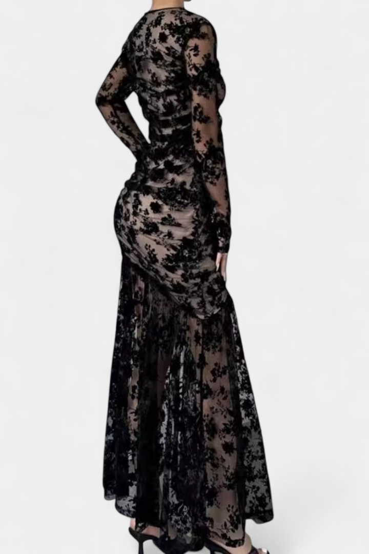 Alvana Vestido Largo Floral de Cuello Redondo