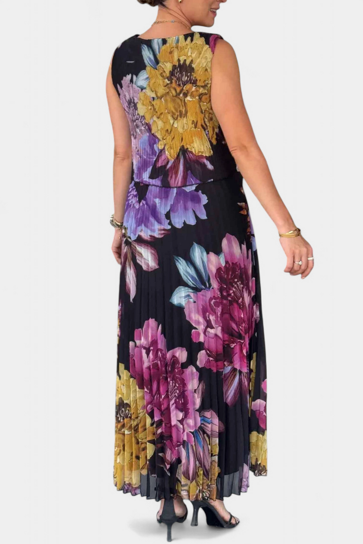 Shaya Vestido Largo de Gasa Plisada con Estampado