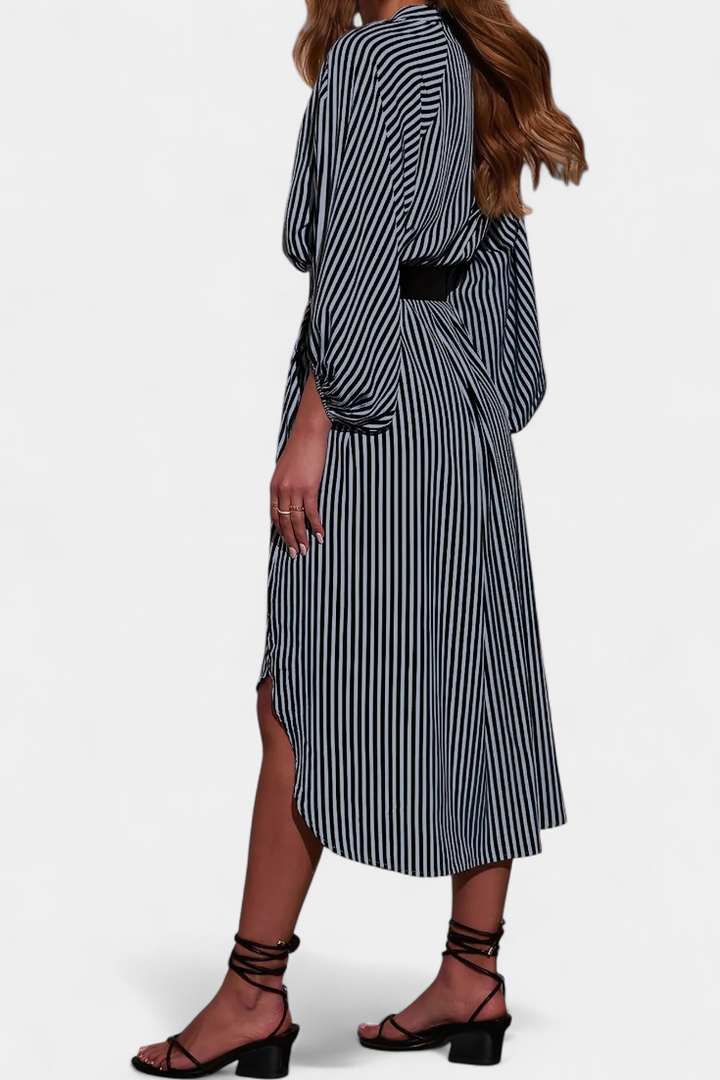 Eliana Vestido Rayado con Cinturón y Cuello de Muesca