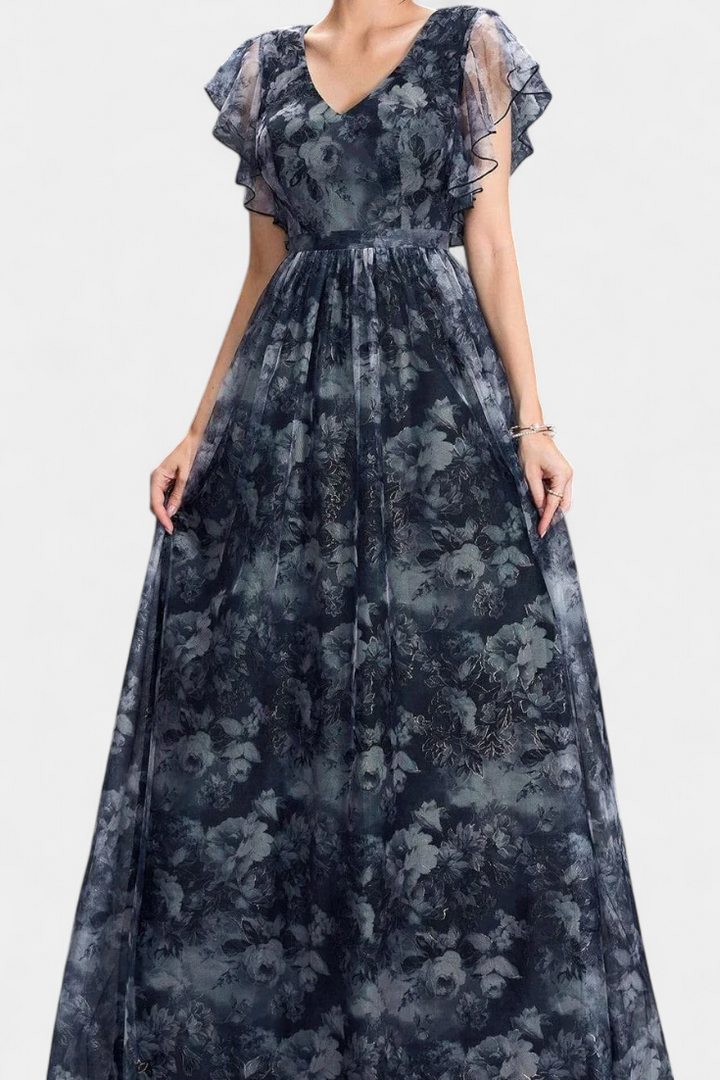 Mariana Vestido Largo Aireado de Chifón con Estampado Floral