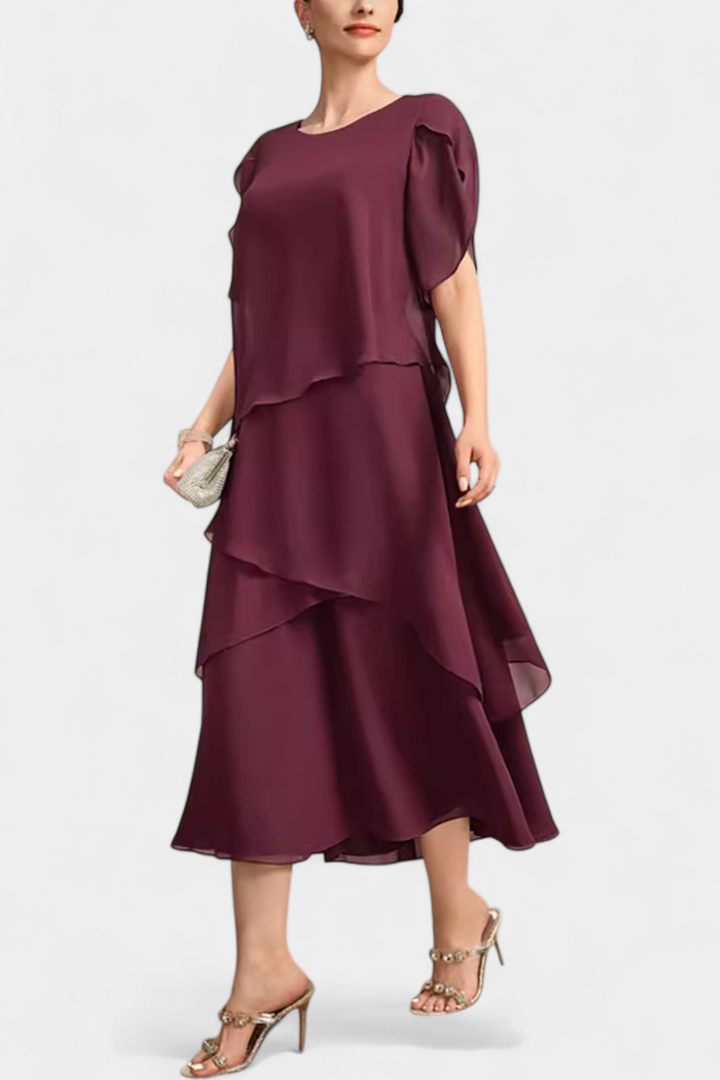 Cornelia Vestido Asimétrico de Chiffon con Silueta Flotante