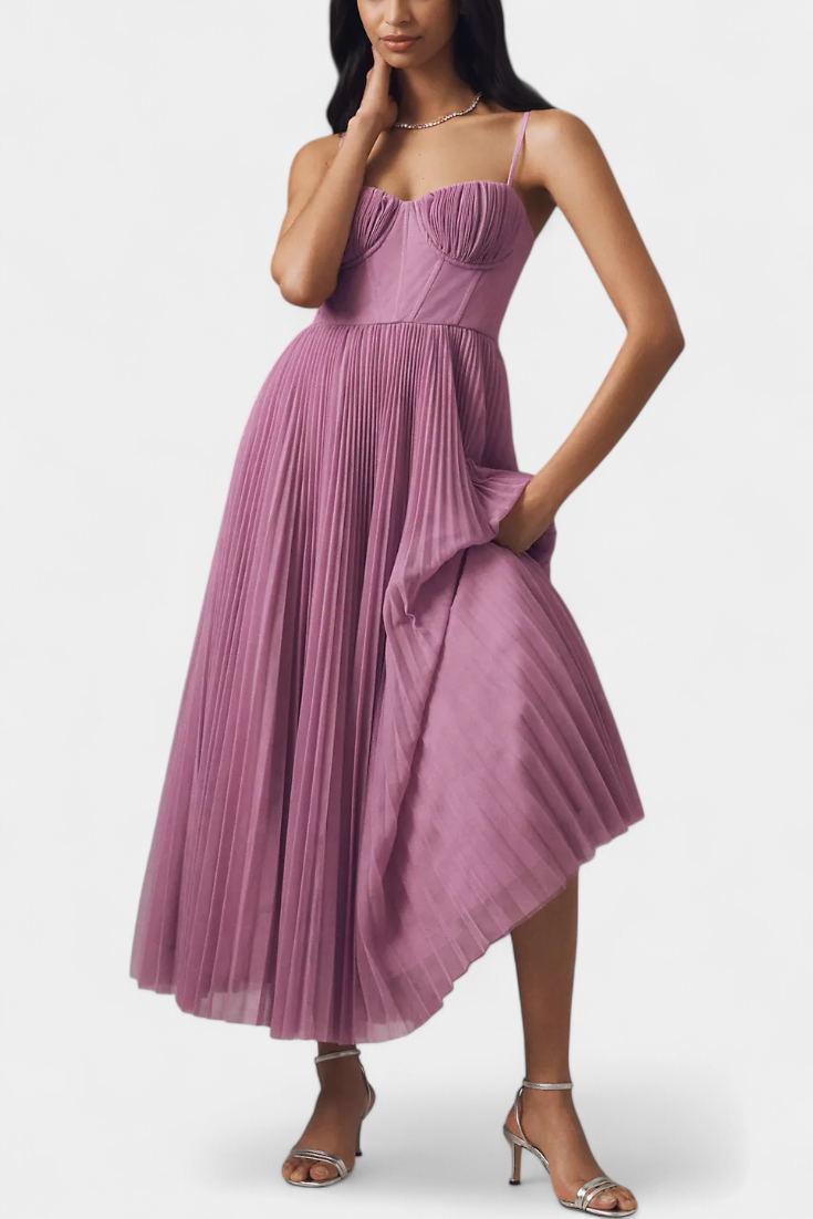 Ottilie Vestido de Chiffon Plisado con Corsé Esculpido y Escote Corazón