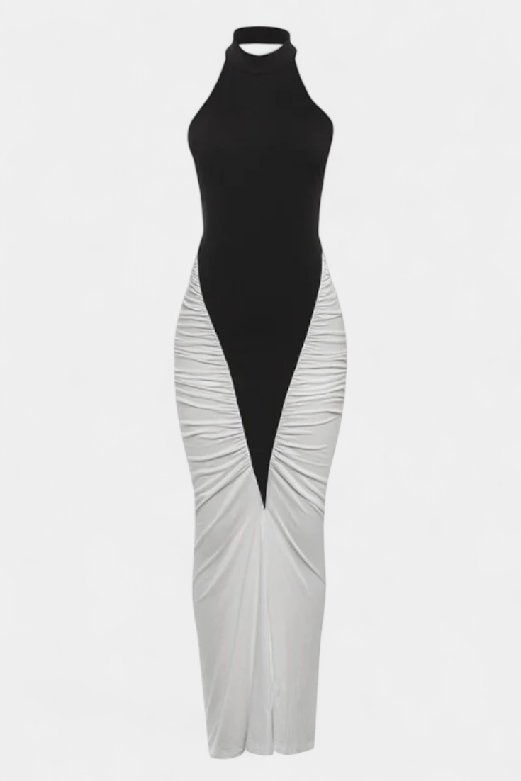 Ariana Vestido Midi Bicolor con Plisado