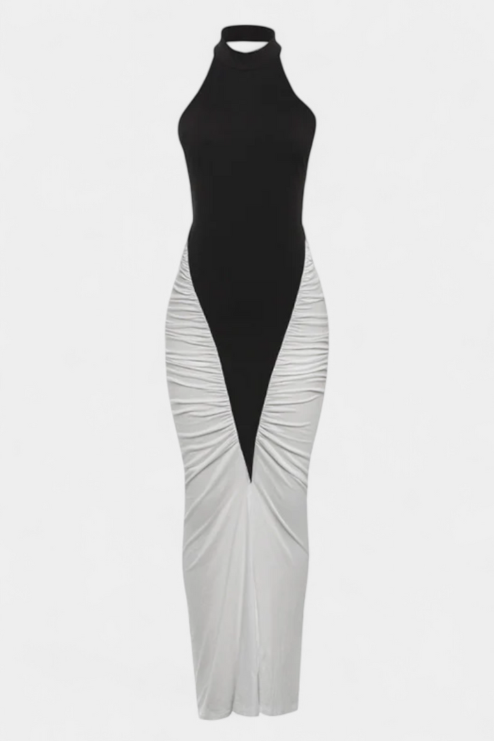 Ariana Vestido Midi Bicolor con Plisado