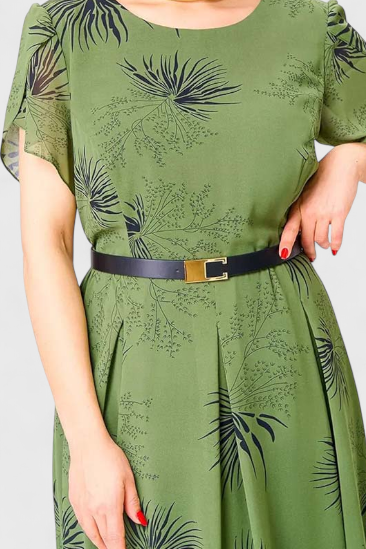 Lupita Vestido Midi de Chiffon Verde con Corte en A