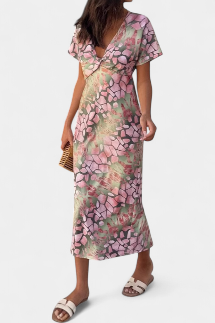 Triana Dress with Abstract Print and V-Neck