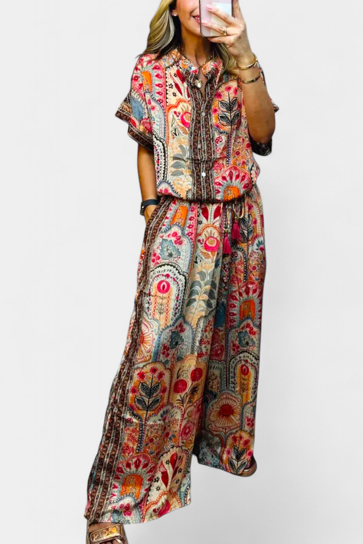Hallie Boho Set with Wide Leg Pants and Fringe Blouse