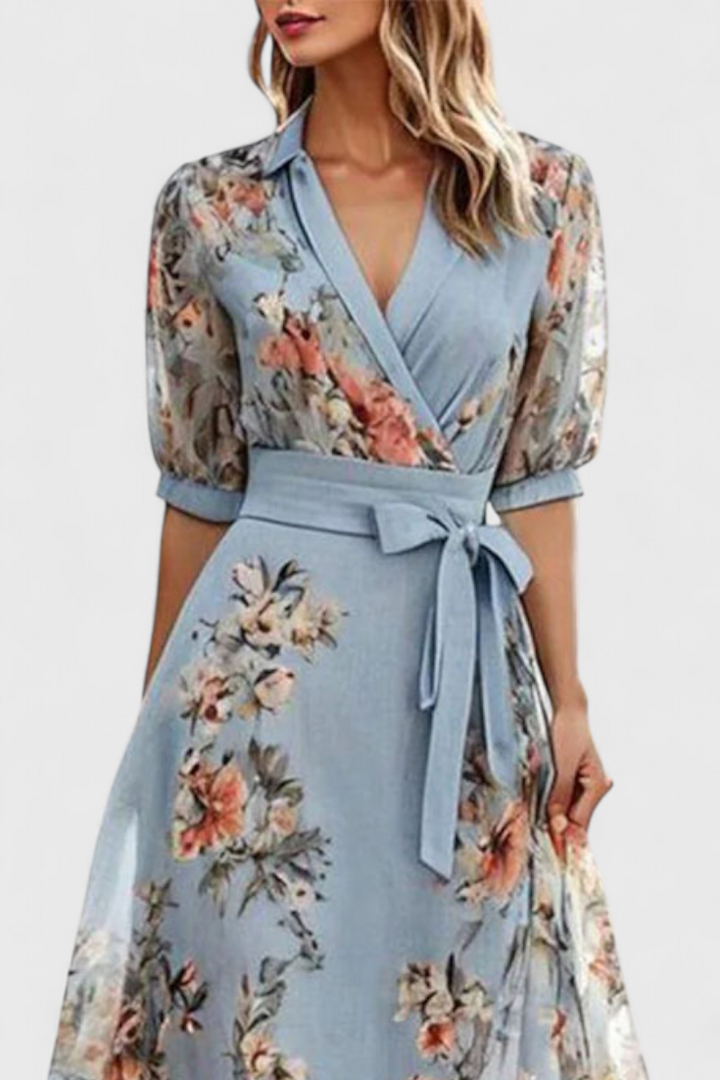 Arlet Vestido Midi Floral con Escote en V y Silueta Femenina