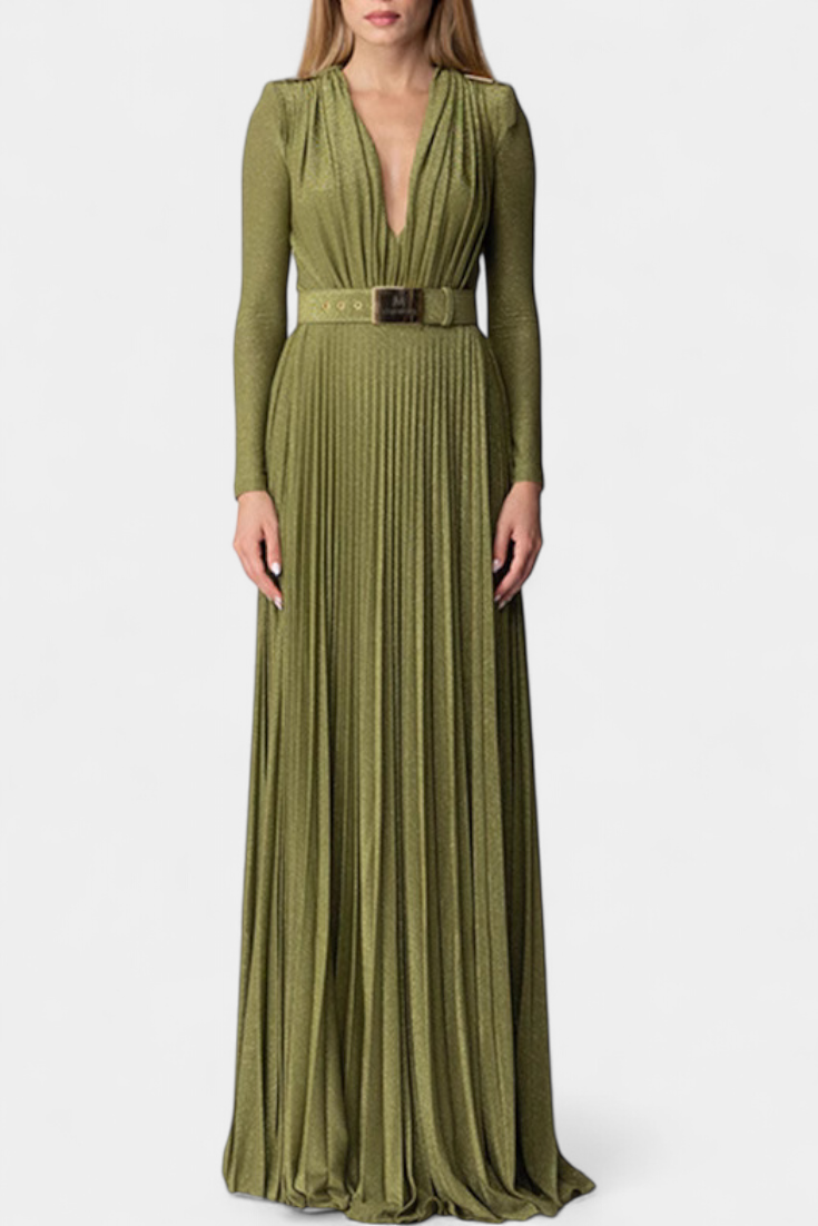 Raisa Vestido Largo Plisado con Escote Profundo