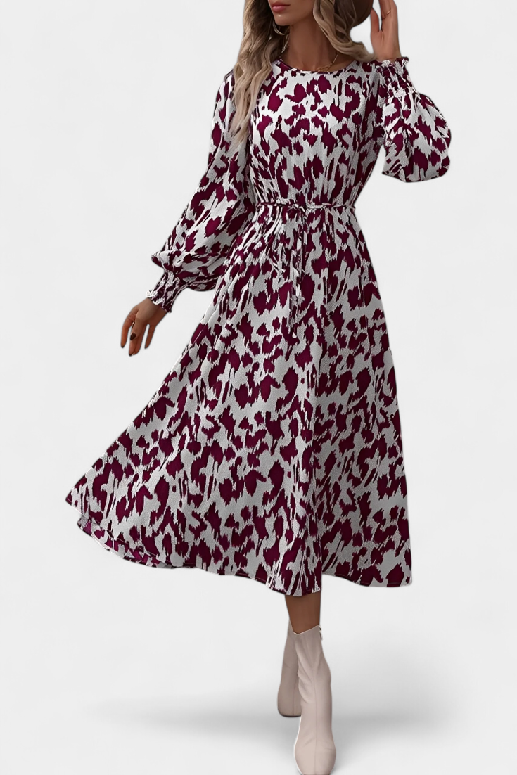 Nerin Vestido A-Line de Leopardo con Cintura Ajustable