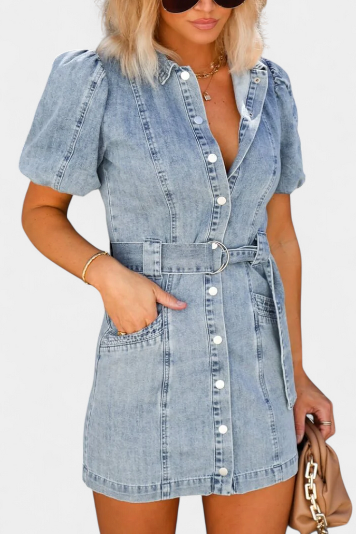 Orlena Vestido Mini de Denim Lavado