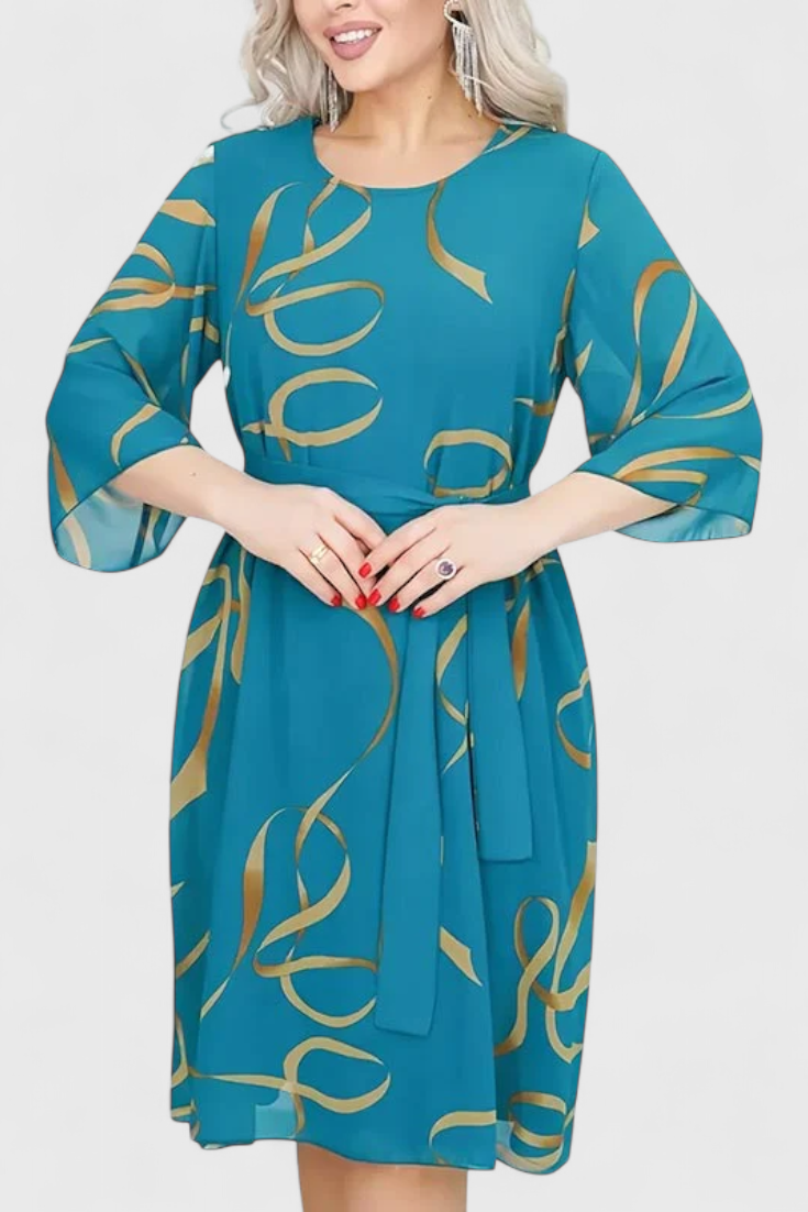 Ame Vestido Midi Estampado con Cinturón y Corte Versátil