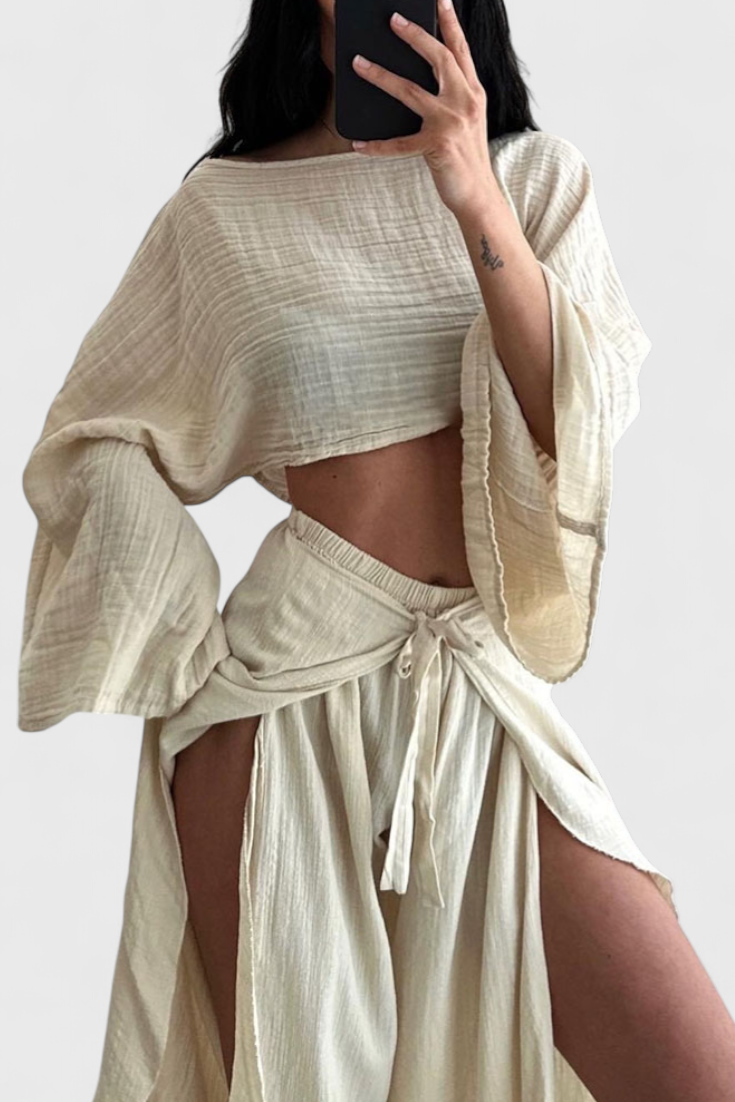 Maeva Conjunto Casual de Dos Piezas con Abertura y Lazo