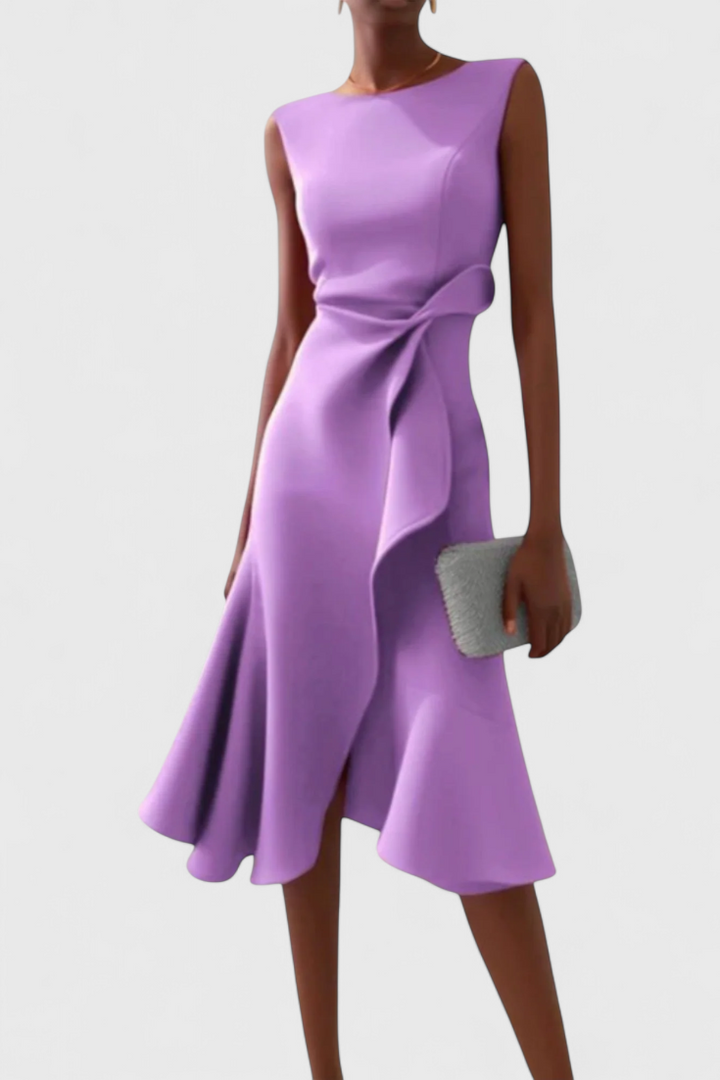 Claudia Vestido Midi Asimétrico con Drapeado Elegante