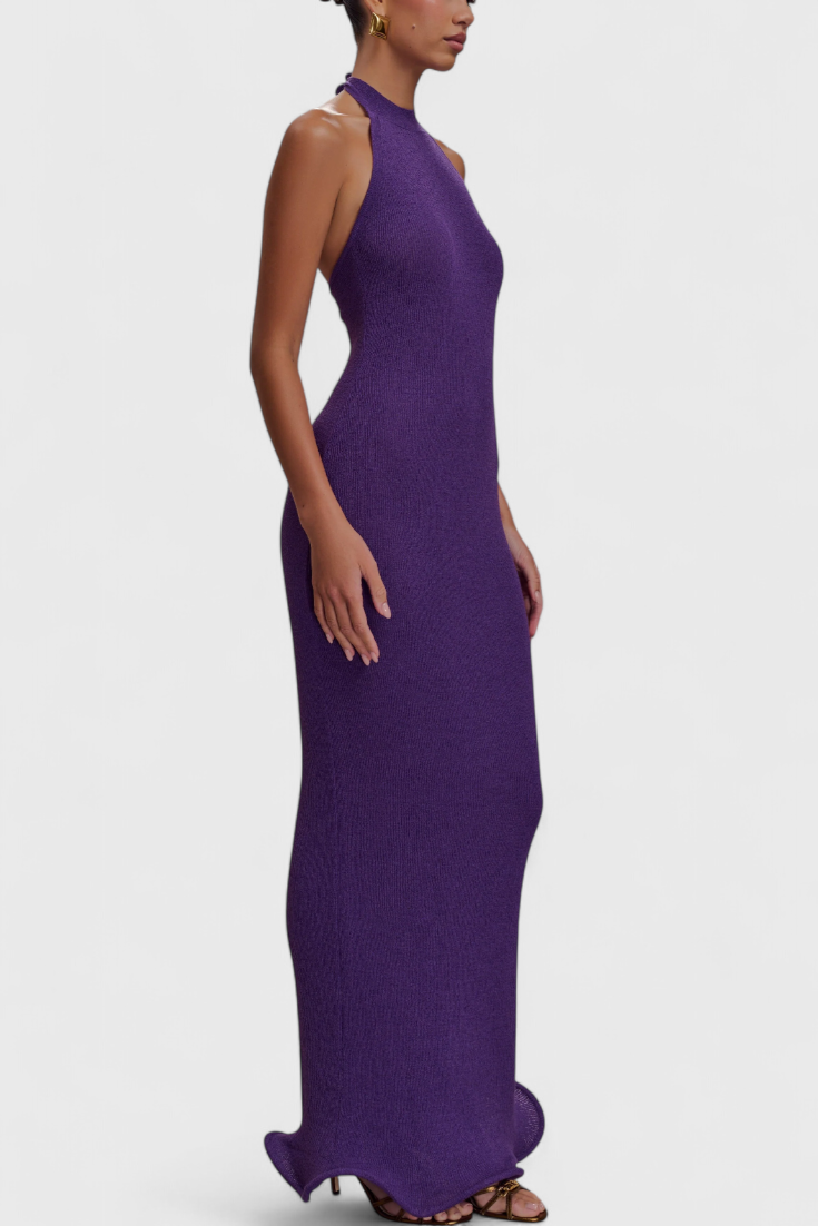 Trinity Vestido Largo de Punto con Escote Halter y Espalda Descubierta