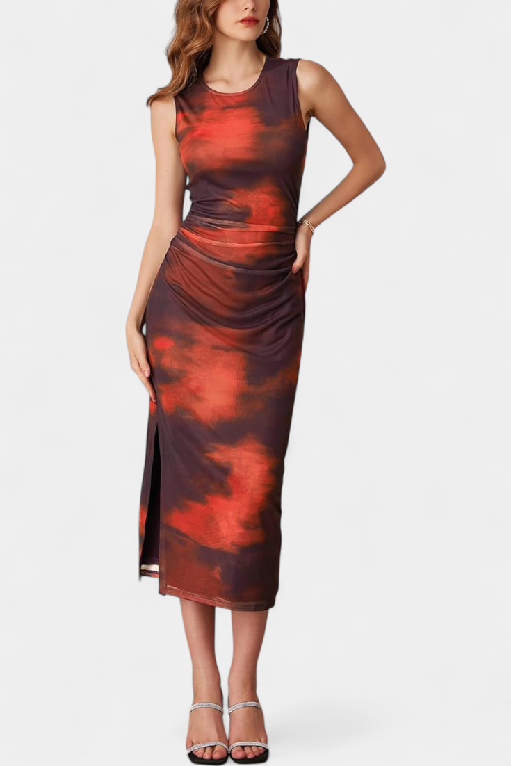 Helaia Vestido Largo con Abertura y Estampado Digital