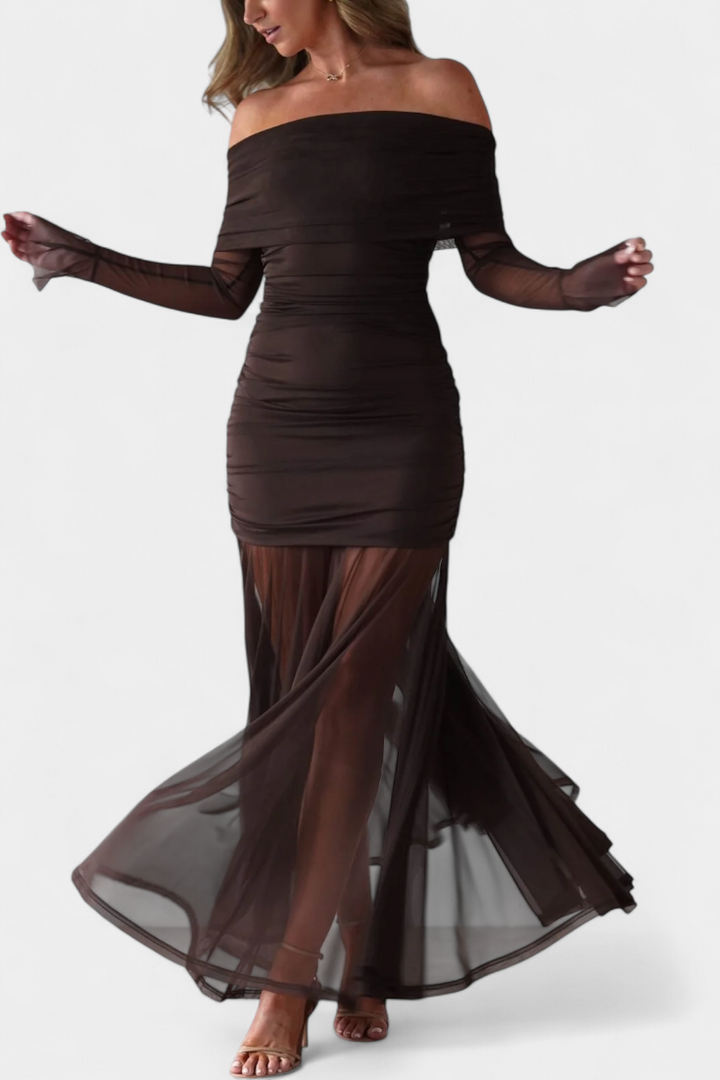 Desiree Vestido Maxi Strapless con Fruncidos Esculturales