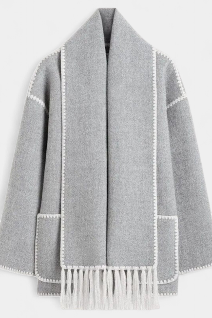 Pauline Abrigo de Corte Suelto con Bufanda de Flecos Incorporada