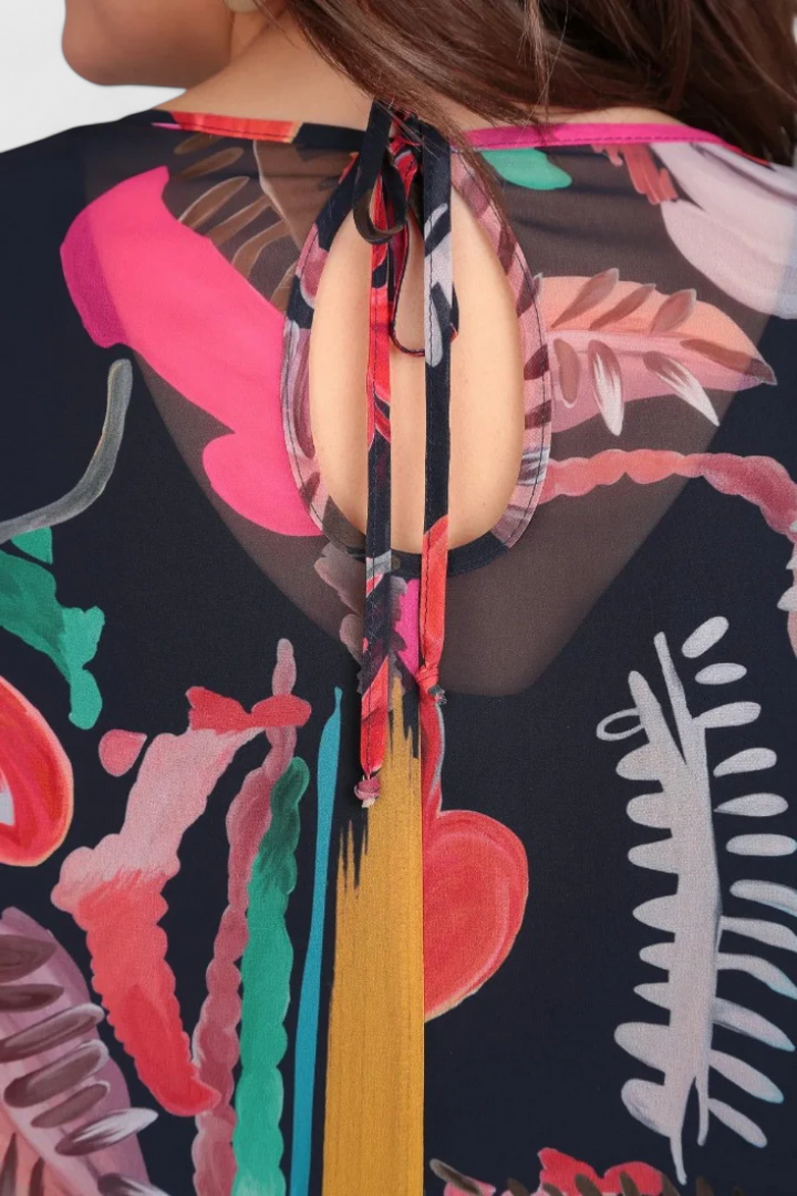 Annegret Vestido Midi Floral con Mangas Largas y Corte Fluido