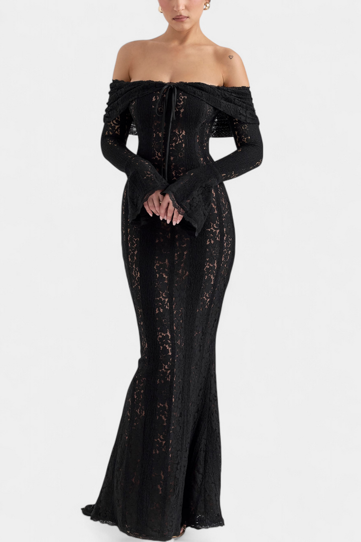 Rosalie Vestido Maxi Off-Shoulder de Encaje
