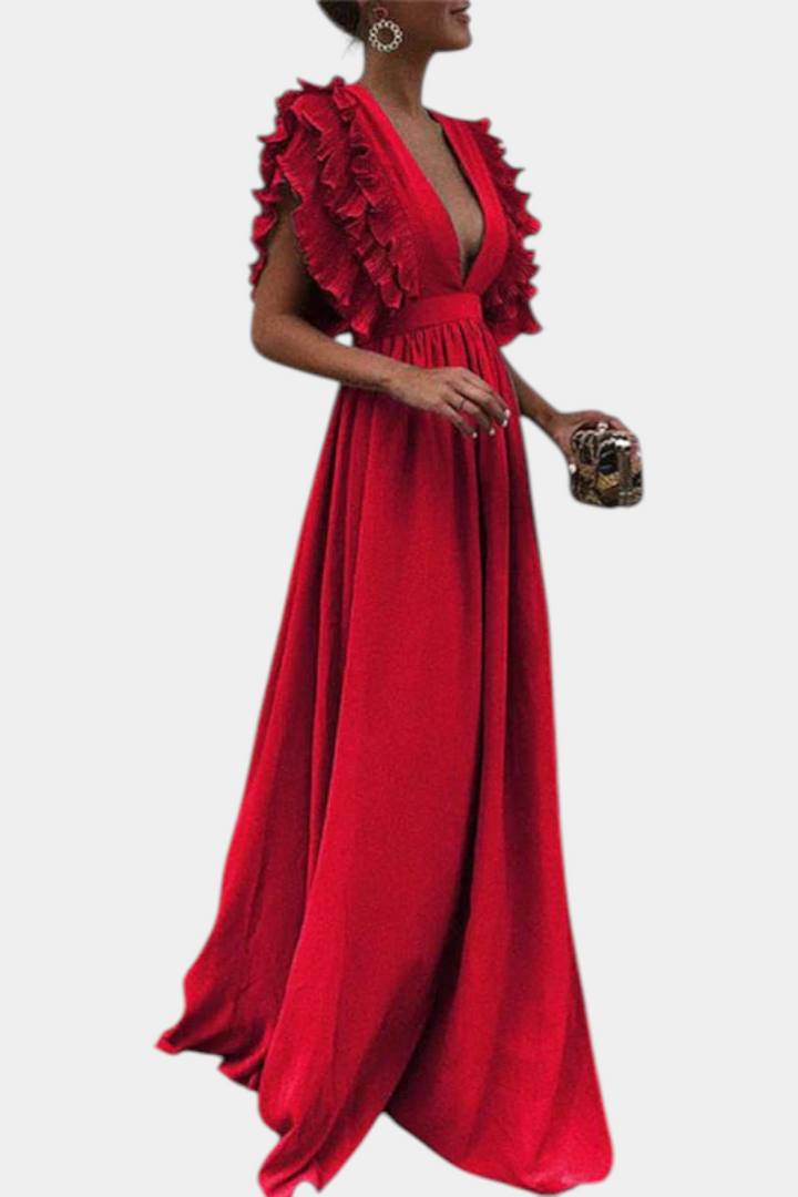 Lucera Vestido Maxi Elegante con Mangas Volantes