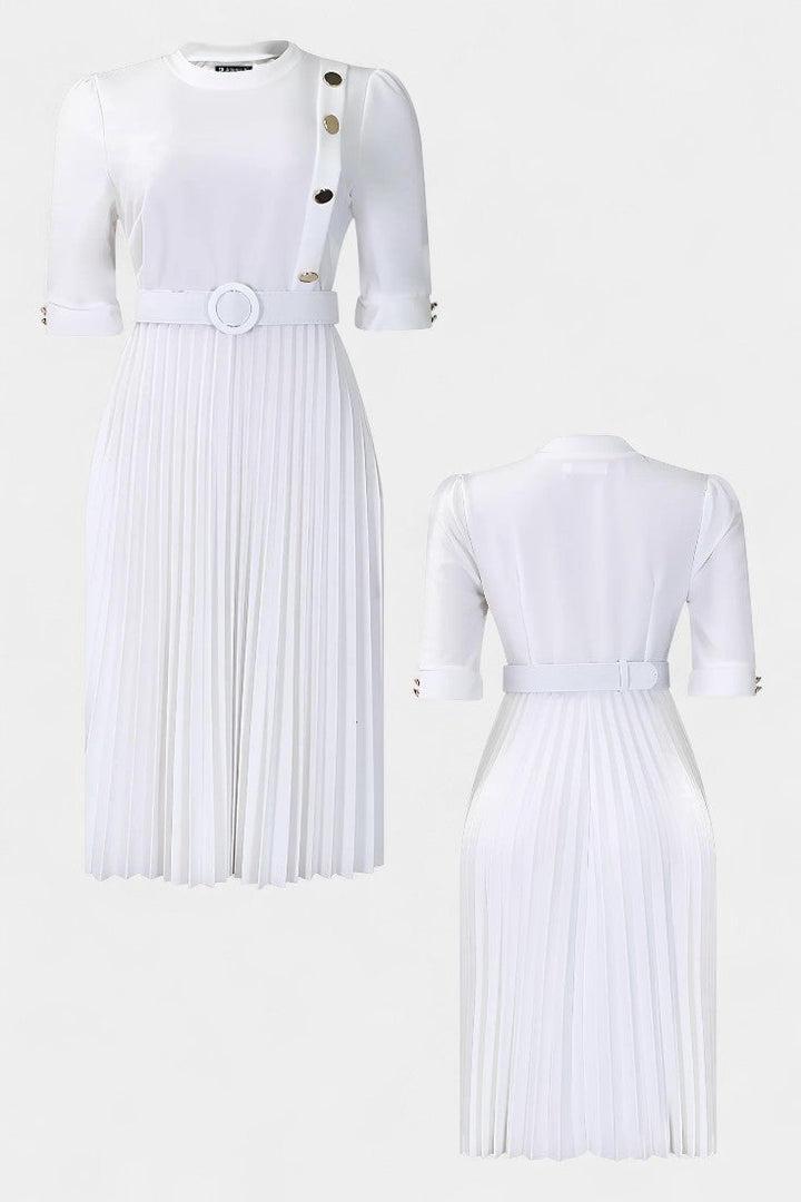 Zandie Vestido con Pliegues y Botones Decorativos