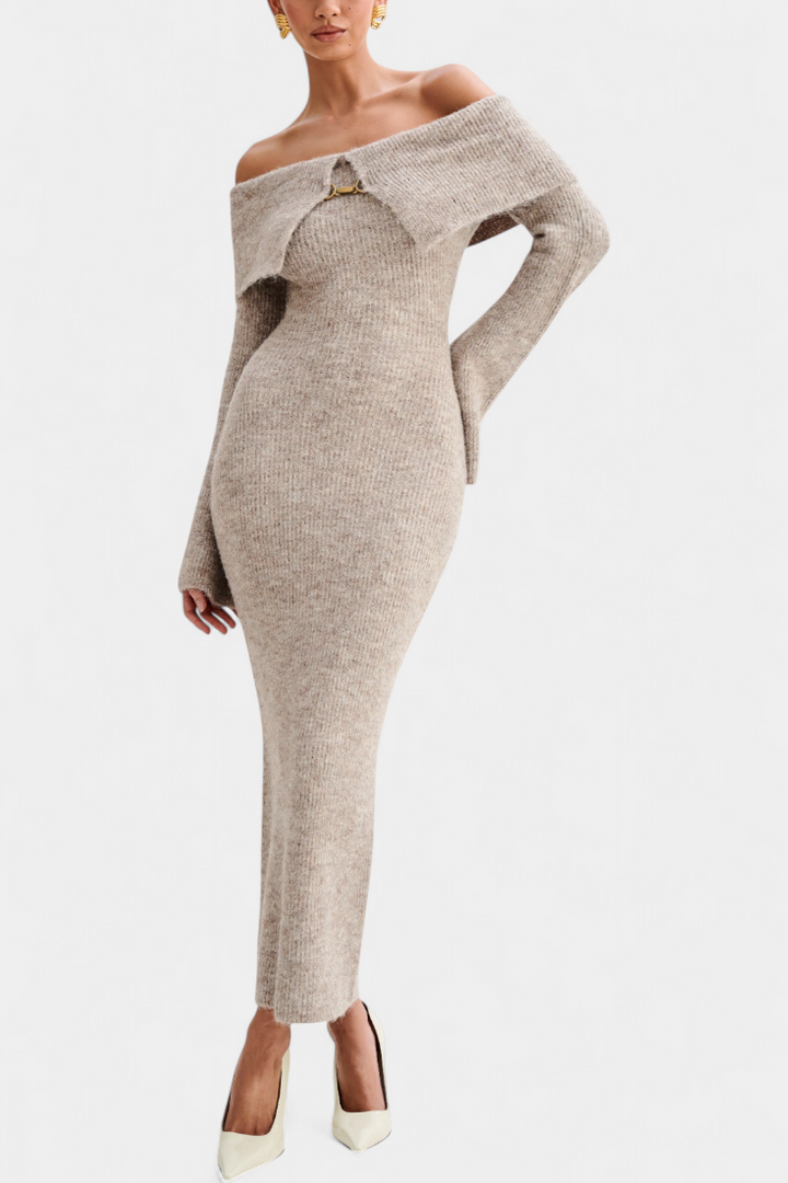 Solsona Vestido de Punto Ajustado de Un Solo Hombro