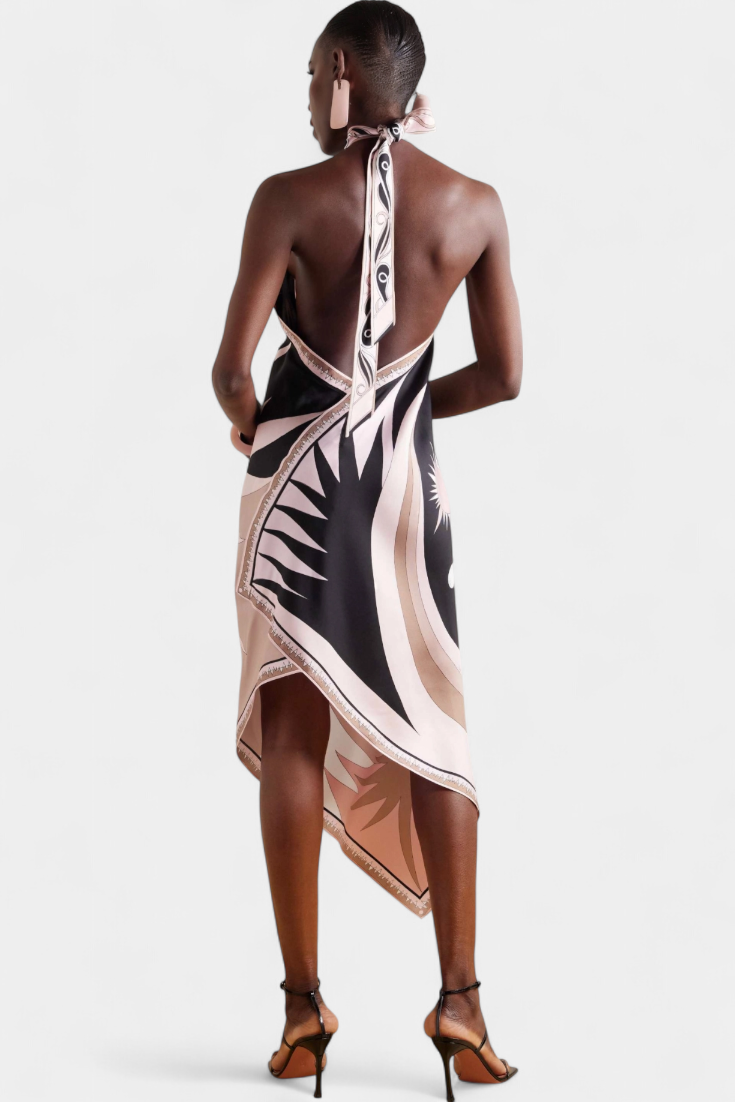 Rosenda Vestido con Espalda Abierta y Estampado Abstracto