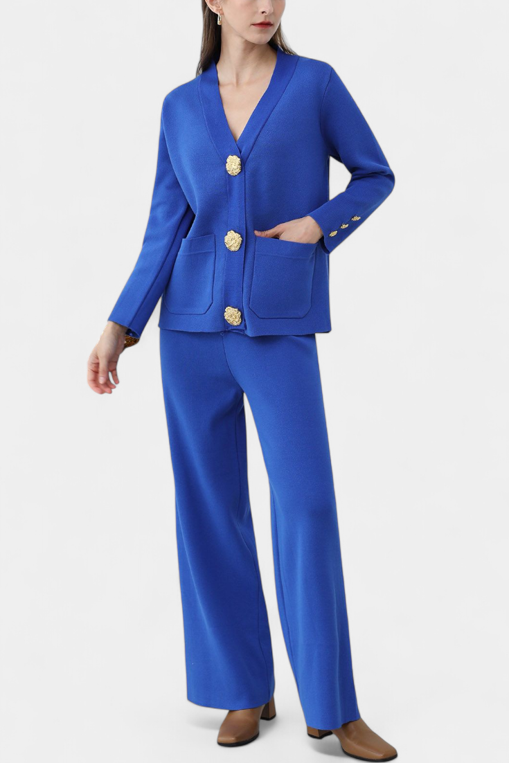 Aireen Conjunto de Punto con Cárdigan y Pantalón de Pierna Ancha