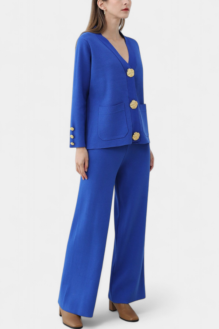 Aireen Conjunto de Punto con Cárdigan y Pantalón de Pierna Ancha