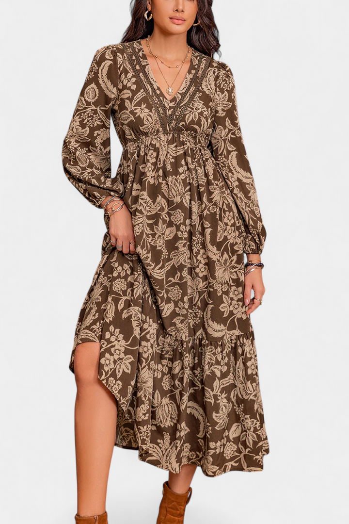 Lunetta Vestido Maxi Bohemio con Estampado Floral y Mangas Farol