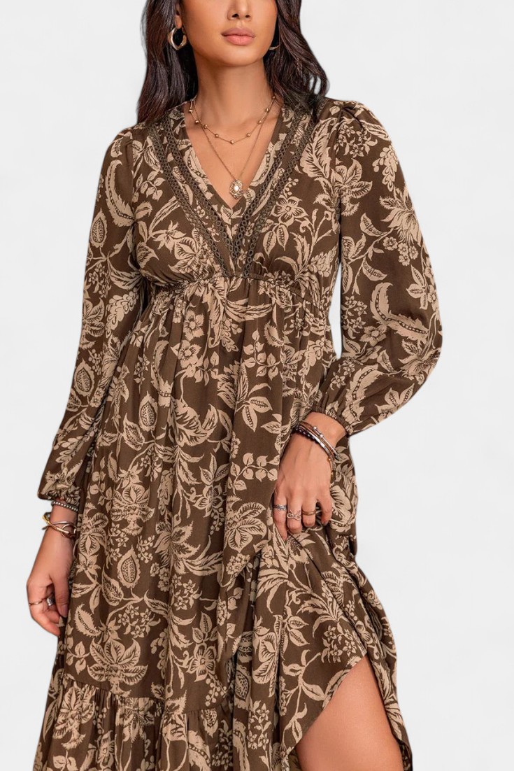 Lunetta Vestido Maxi Bohemio con Estampado Floral y Mangas Farol