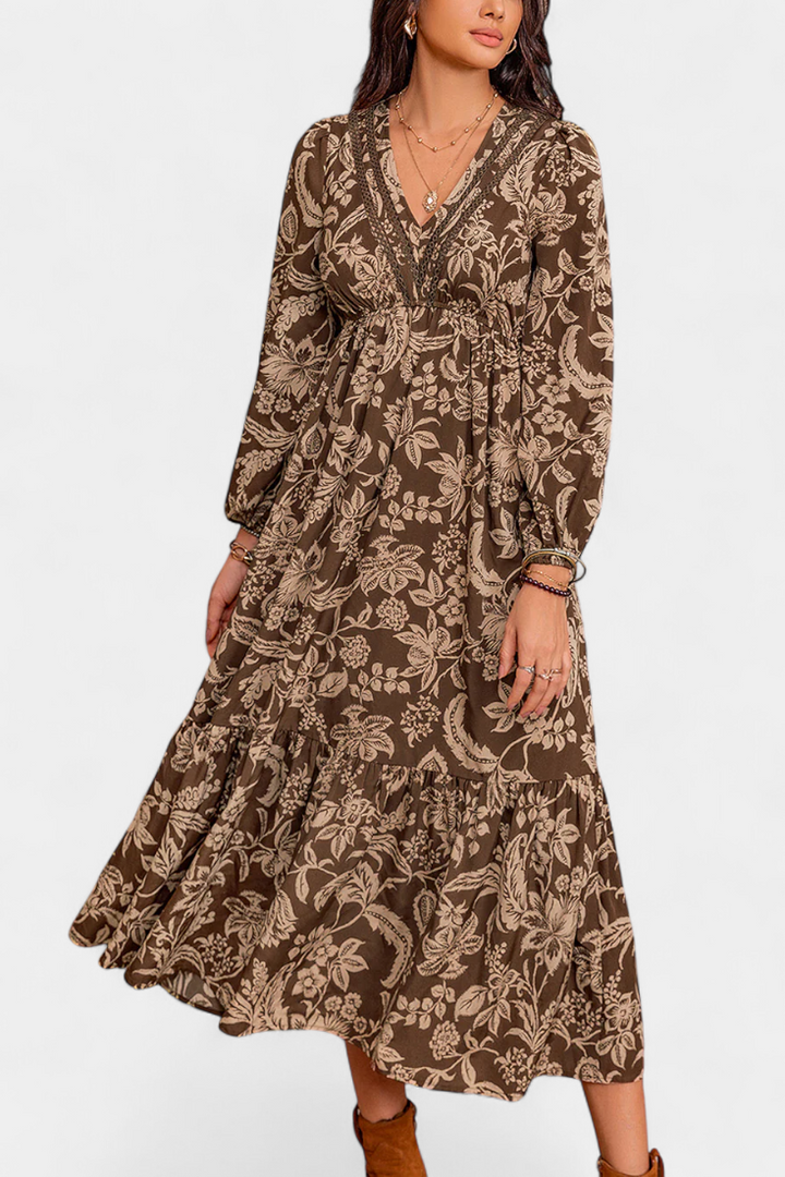 Lunetta Vestido Maxi Bohemio con Estampado Floral y Mangas Farol