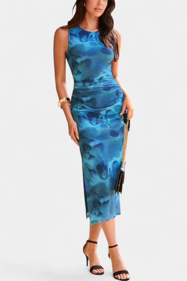 Helaia Vestido Largo con Abertura y Estampado Digital