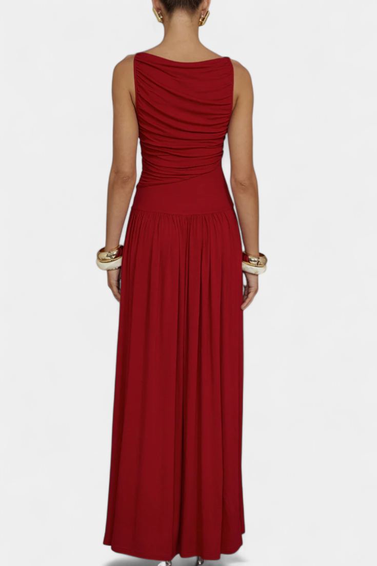 Maddy Vestido Maxi sin Mangas con Drapeado Lateral