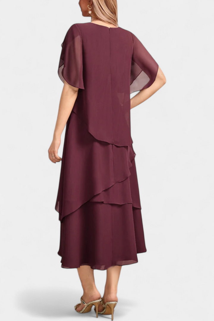 Cornelia Vestido Asimétrico de Chiffon con Silueta Flotante