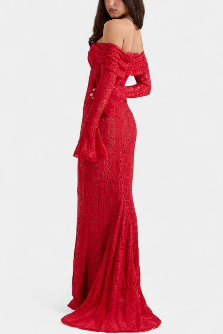 Rosalie Vestido Maxi Off-Shoulder de Encaje