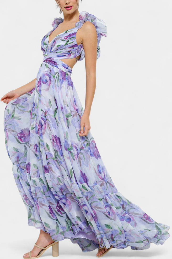 Shazia Vestido Largo Estampado Sin Espalda