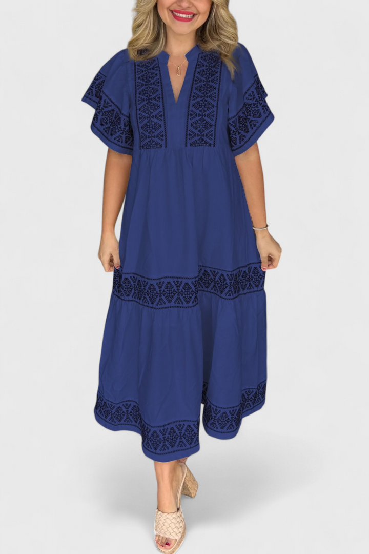 Allona Vestido Maxi Boho con Escote en V y Corte Relajado