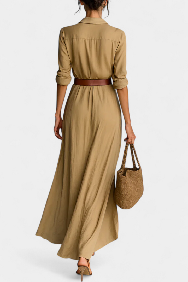 Souline Maxi Dress with Lapel and Long Sleeve