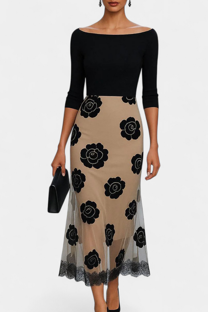 Halsey Vestido Midi Elegancia Contrastada