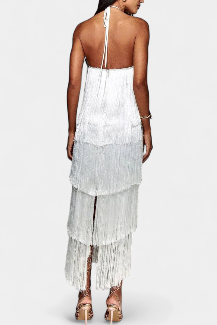 Saidey Vestido con Flecos y Espalda Descubierta