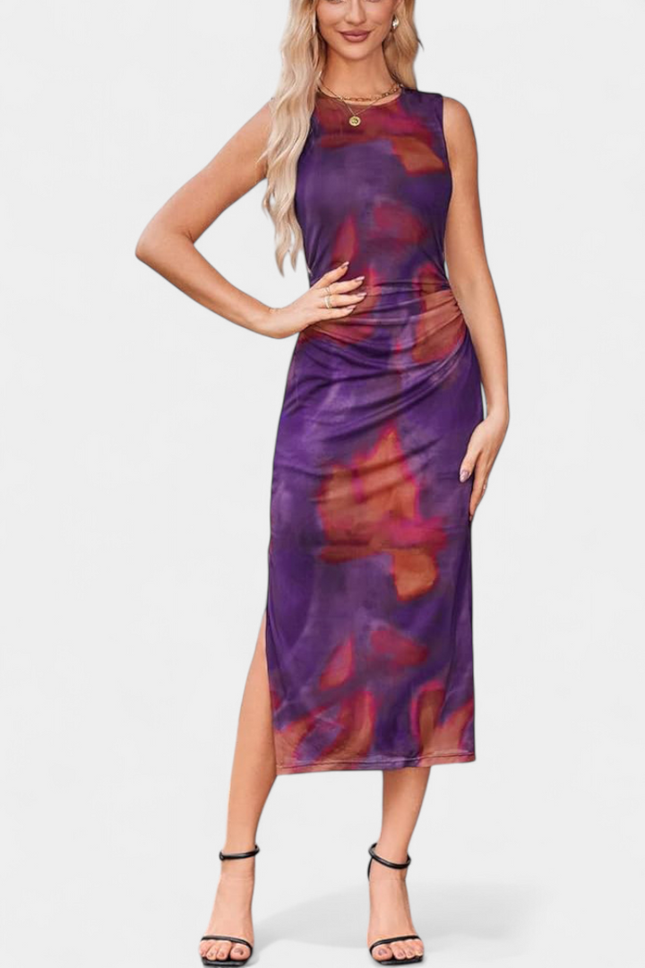 Helaia Vestido Largo con Abertura y Estampado Digital