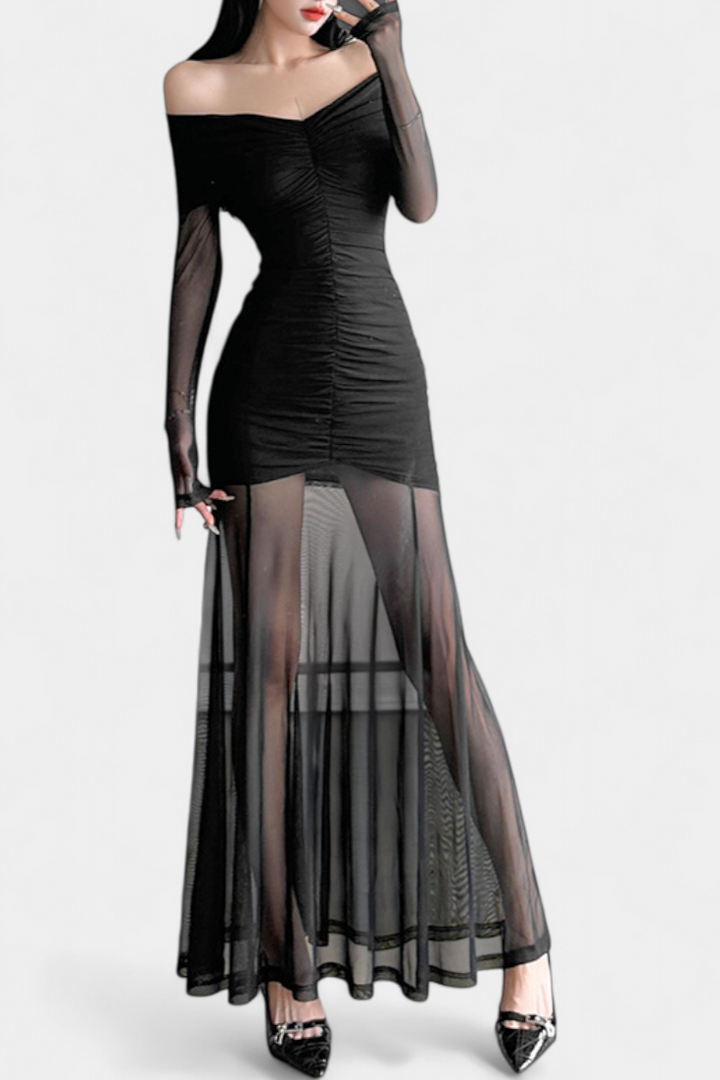 Cornella Vestido Maxi Strapless con Fruncidos Esculturales