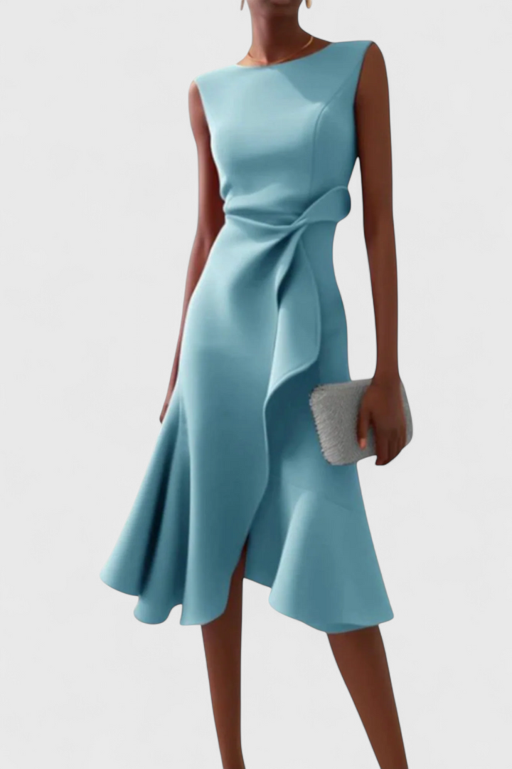 Claudia Vestido Midi Asimétrico con Drapeado Elegante