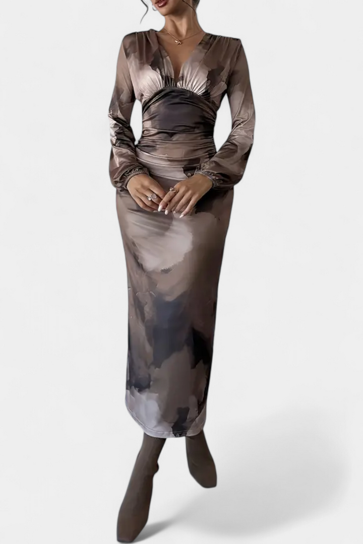 Ashlyn Vestido Largo con Estampado Degradado y Cuello en V