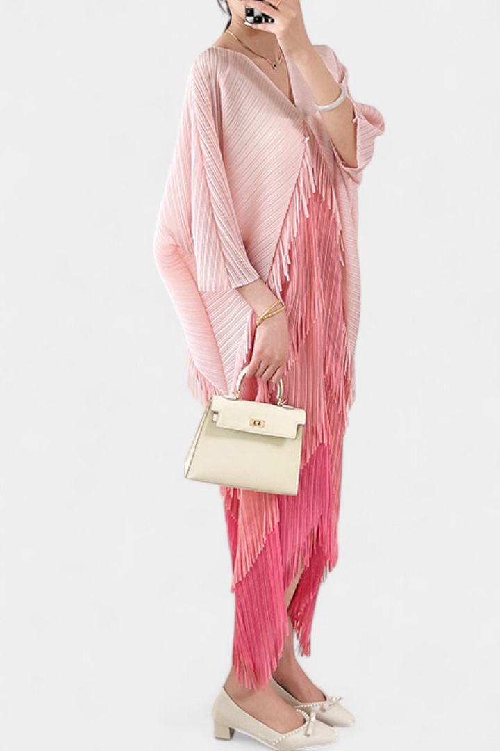 Andalusia Vestido con Borlas y Bloques de Color Contrastantes