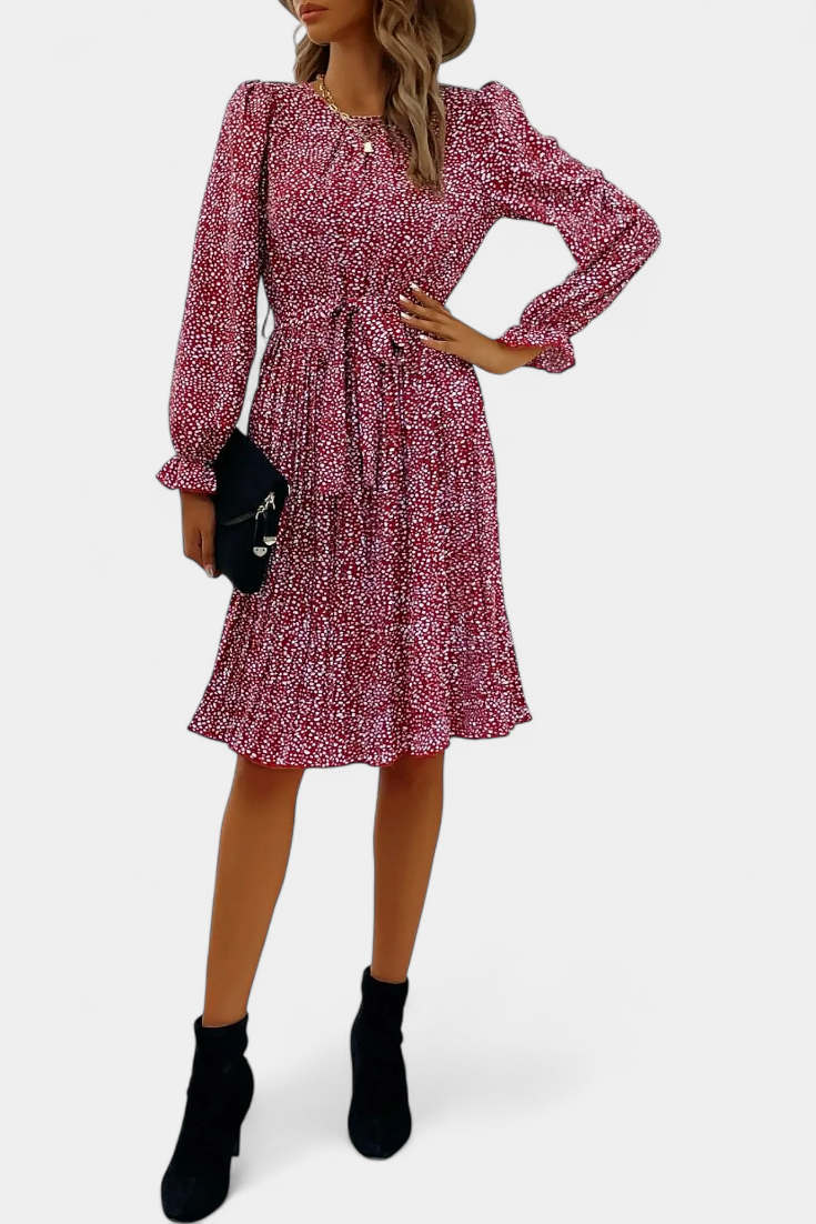 Evabeth Vestido Midi Plisado de Leopardo