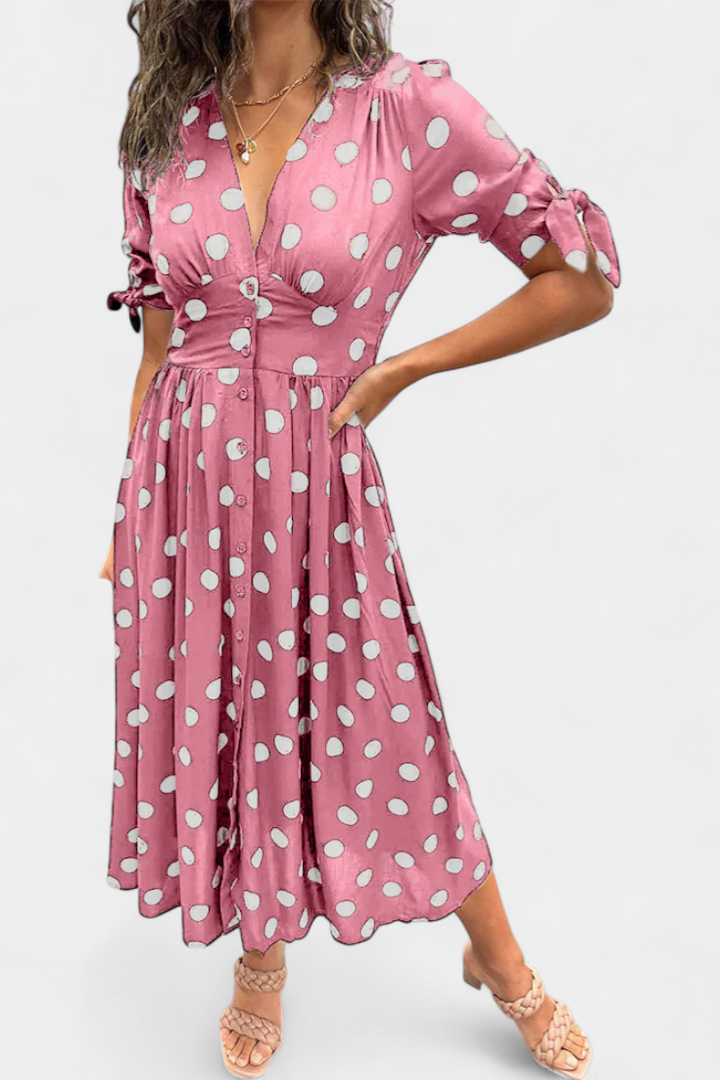 Lizzie Vestido Midi de Lunares con Escote en V Profundo